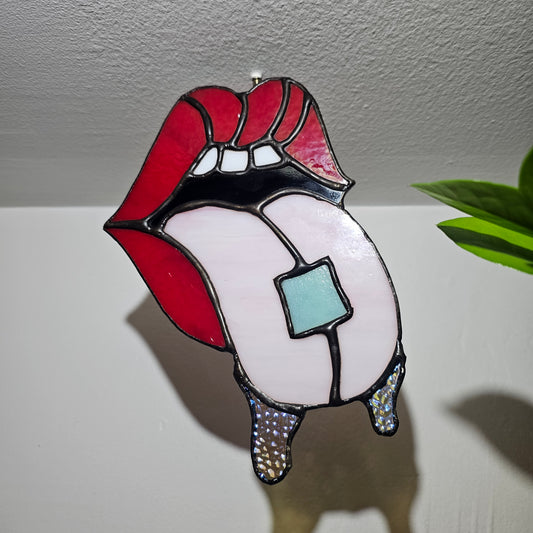 Red Hot Acid Drip [GLOW-IN-THE-DARK] Stained Glass Wall Art