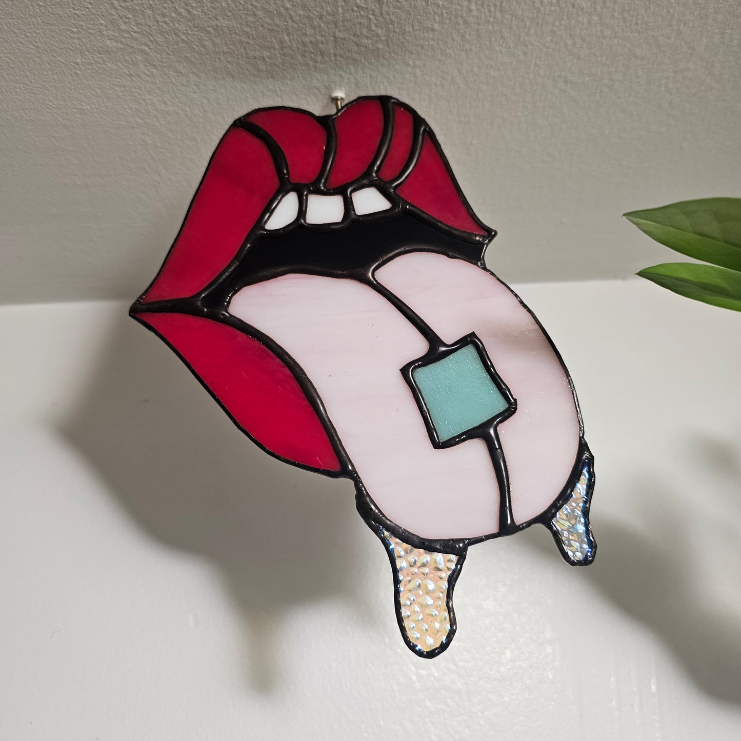Red Hot Acid Drip [GLOW-IN-THE-DARK] Stained Glass Wall Art
