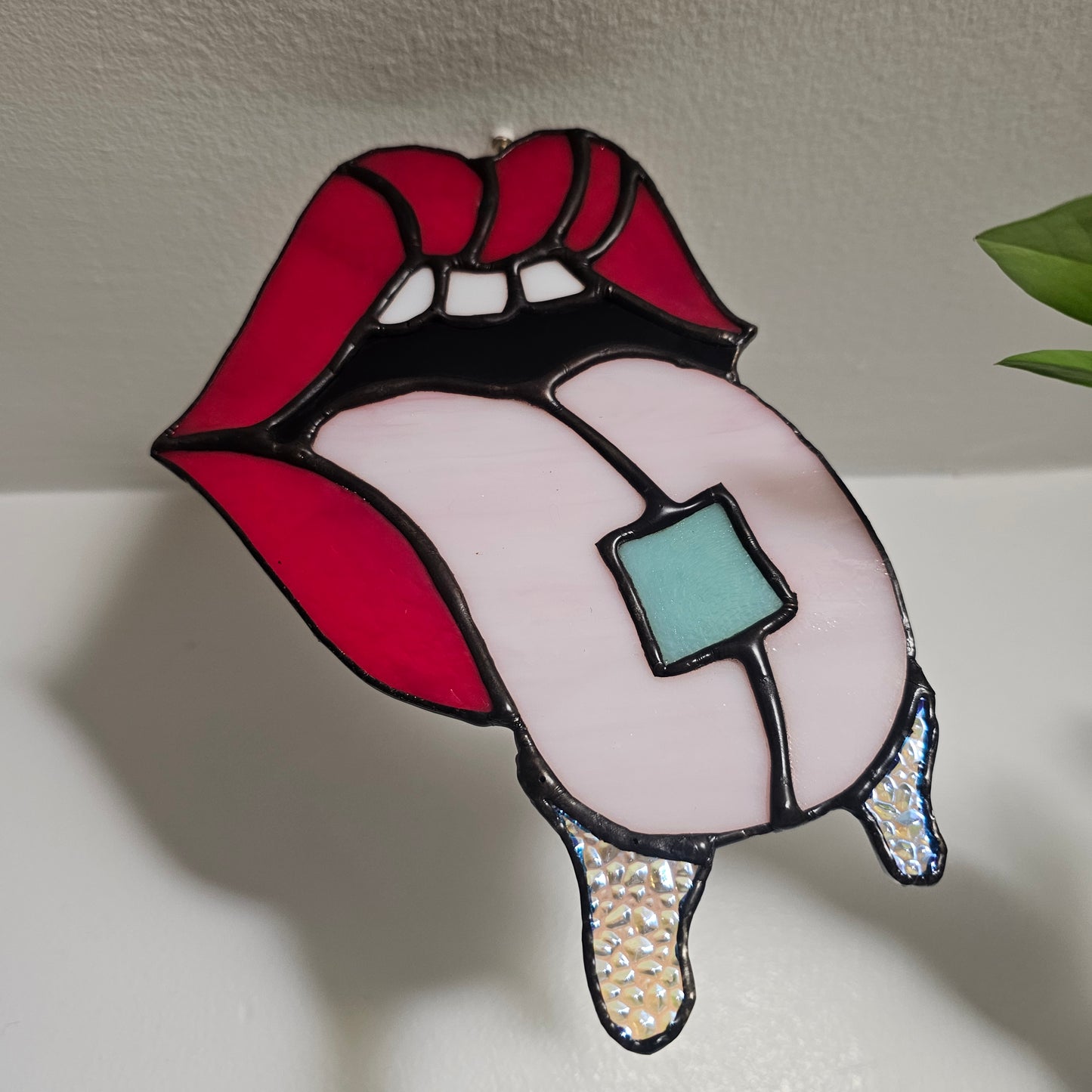 Red Hot Acid Drip [GLOW-IN-THE-DARK] Stained Glass Wall Art