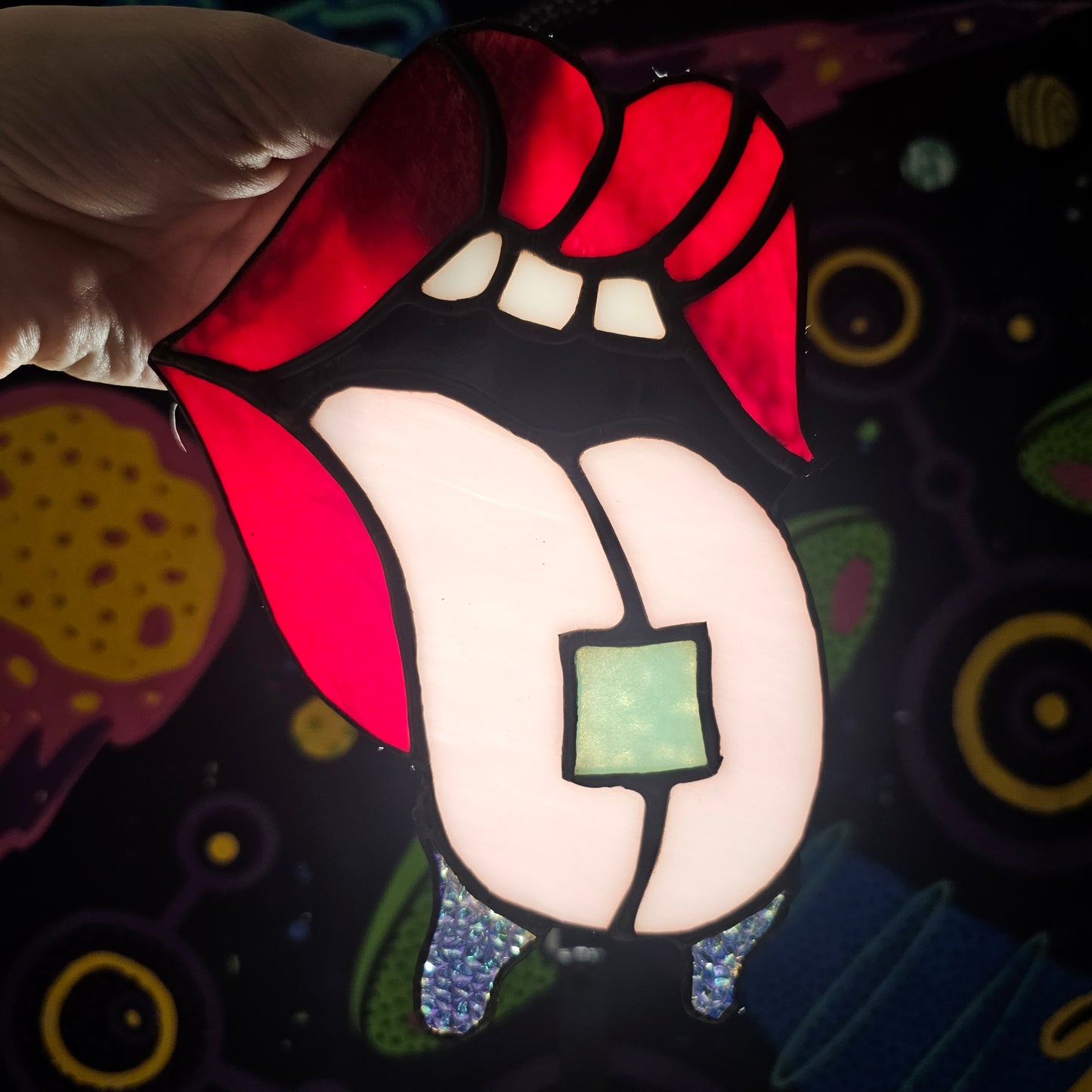 Red Hot Acid Drip [GLOW-IN-THE-DARK] Stained Glass Wall Art