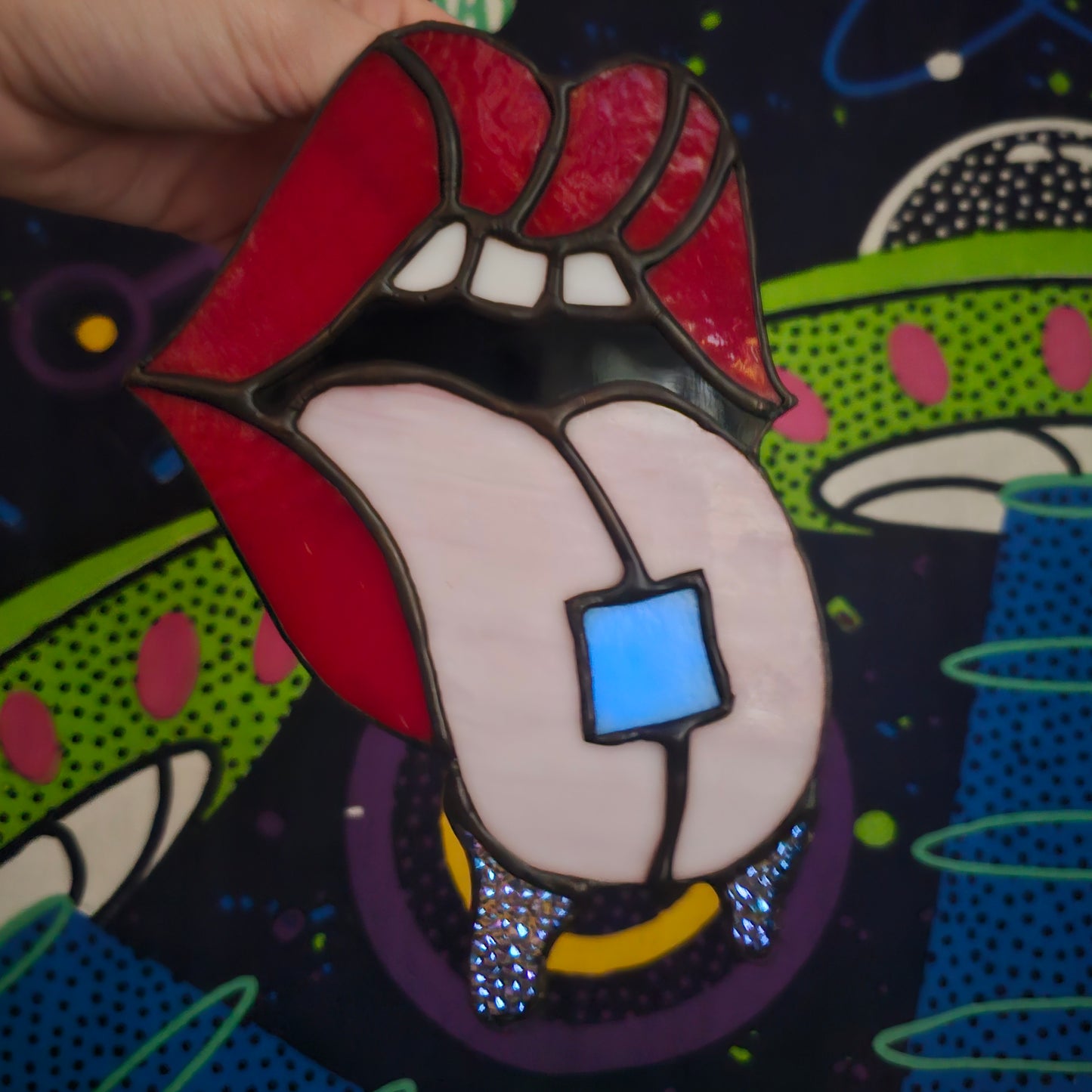 Red Hot Acid Drip [GLOW-IN-THE-DARK] Stained Glass Wall Art