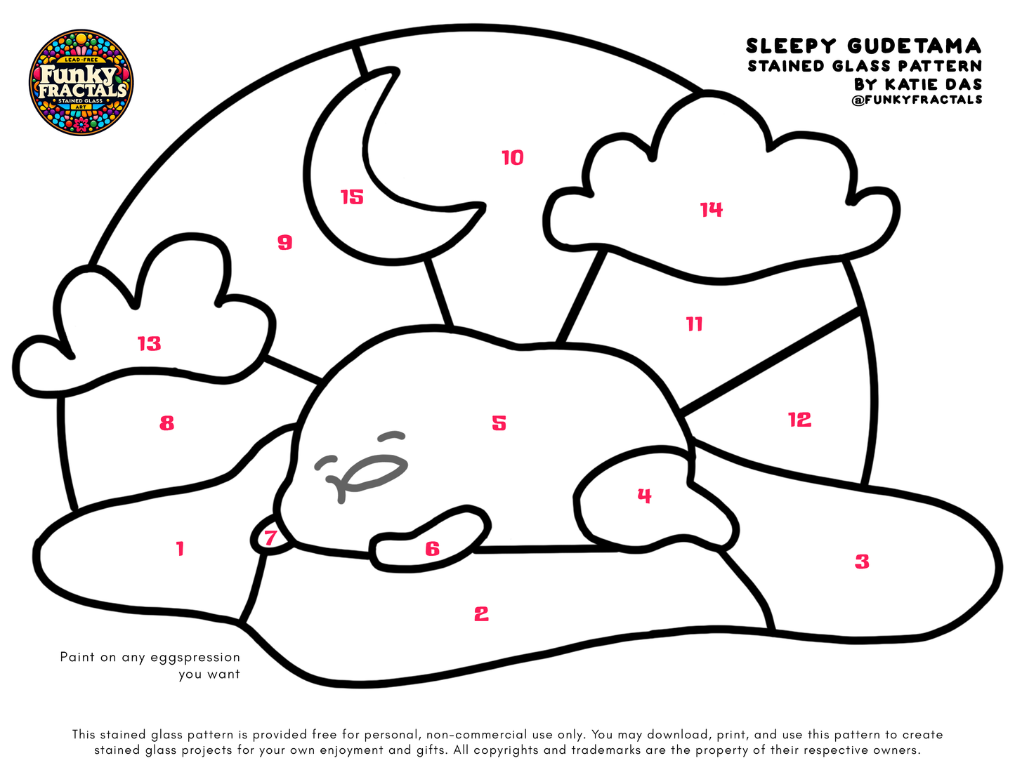 [Hobby License] DIY Sleepy Gudetama Template - Digital Download - Stained Glass Pattern