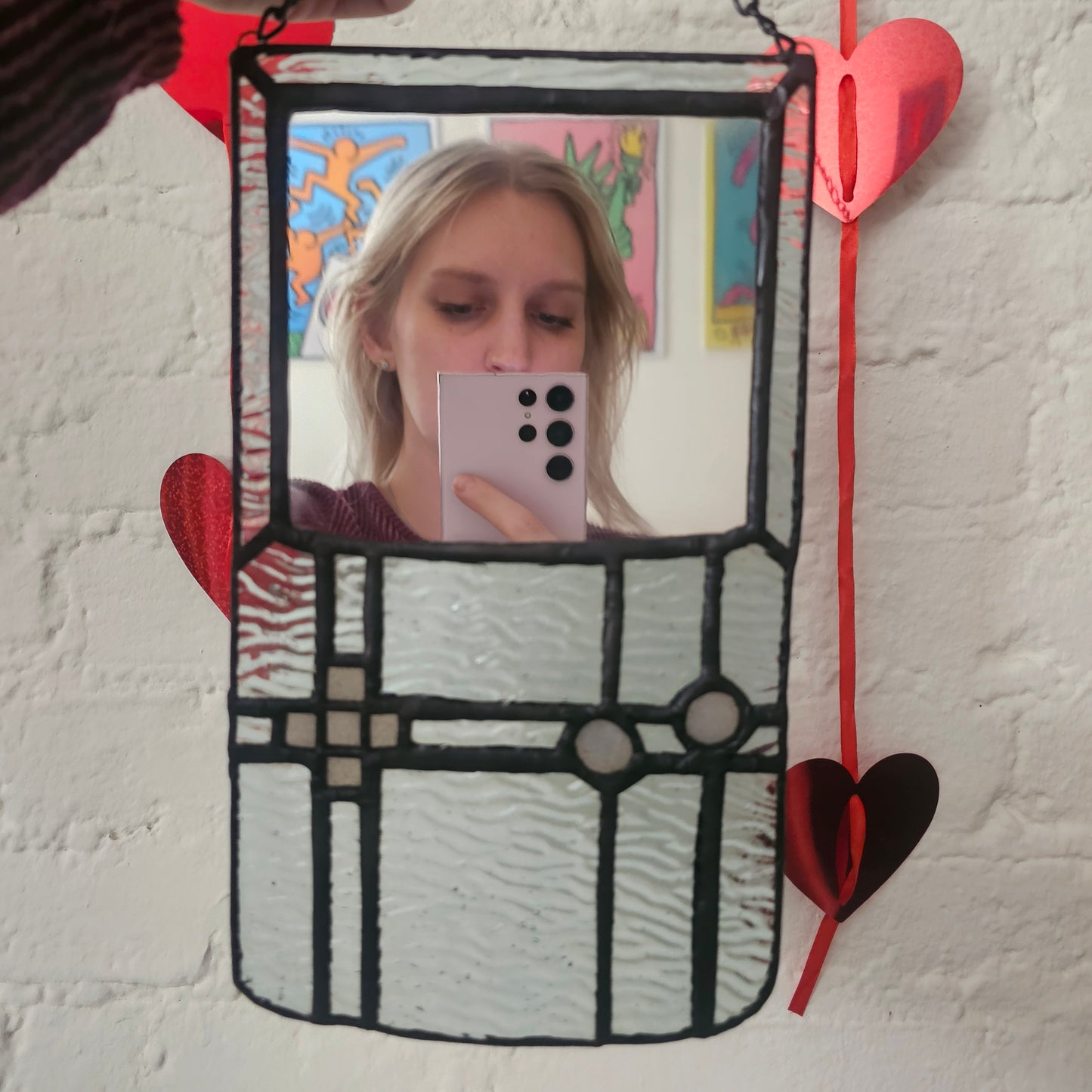 Translucent Blue Retro Gamer - Stained Glass Mirror