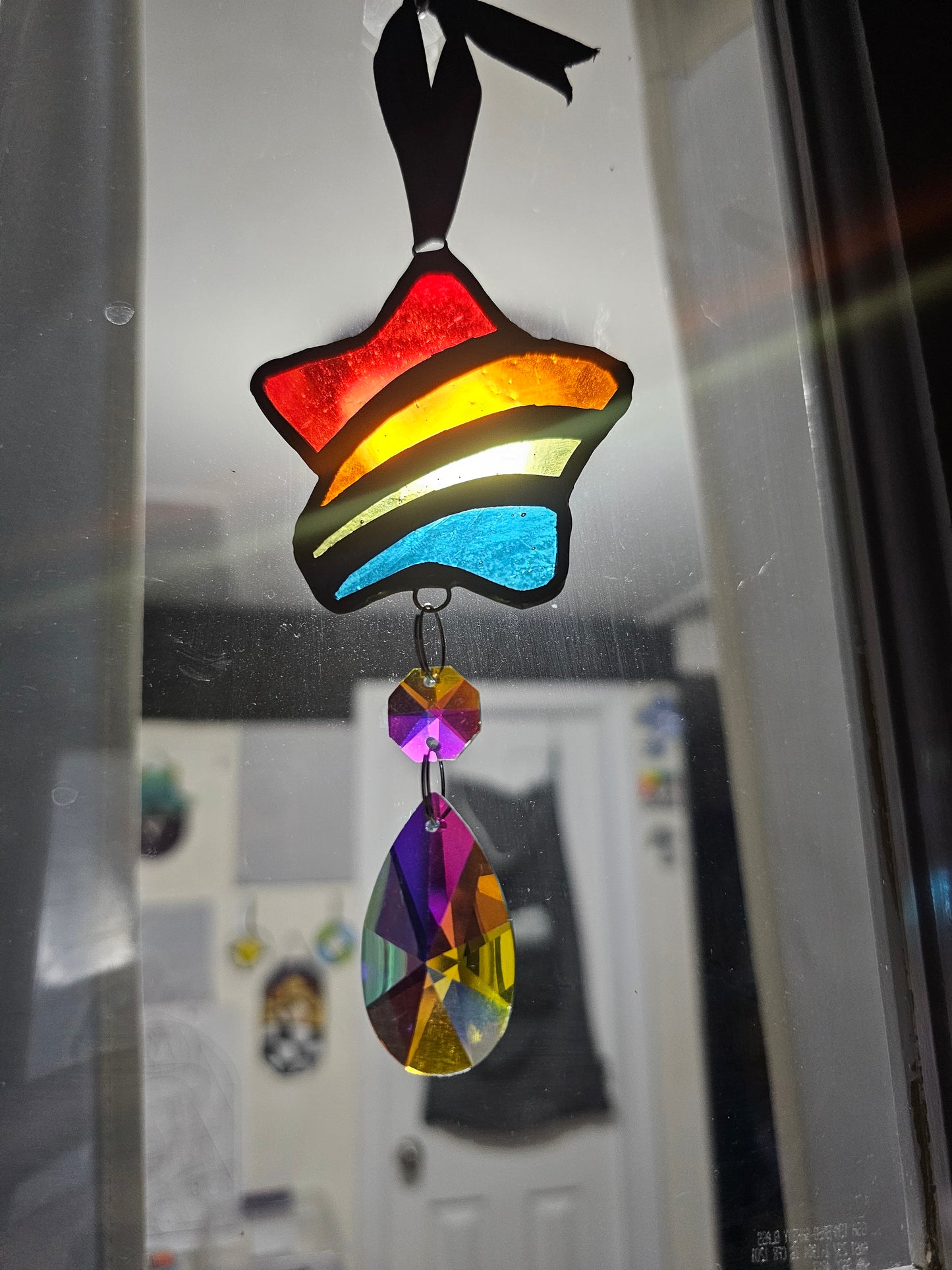 Rainbow Star Stained Glass Sun Catcher