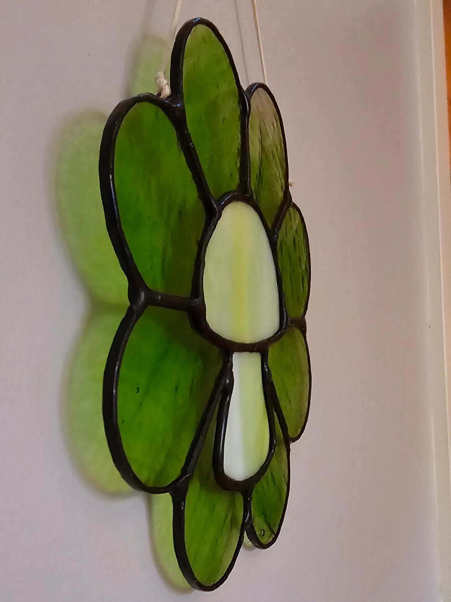 Green Retro Mushroom Daisy Stained Glass Panel (large)