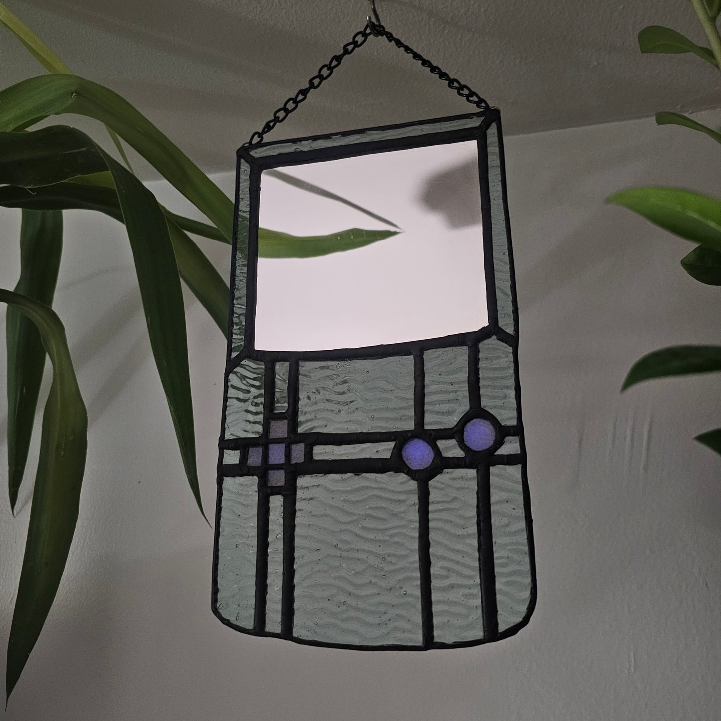 Translucent Blue Retro Gamer - Stained Glass Mirror