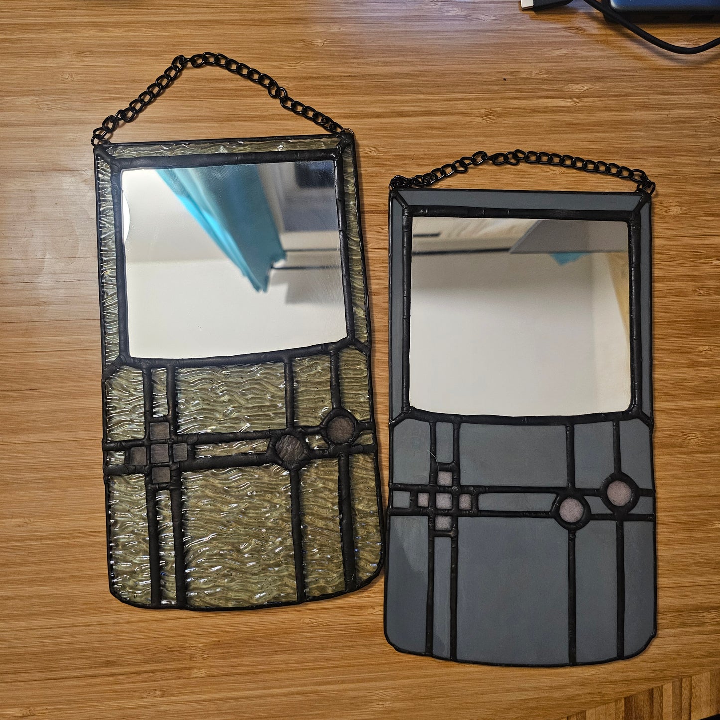 Translucent Blue Retro Gamer - Stained Glass Mirror