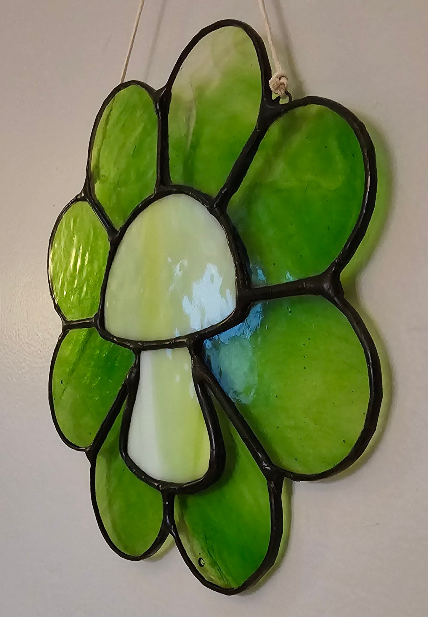 Green Retro Mushroom Daisy Stained Glass Panel (large)